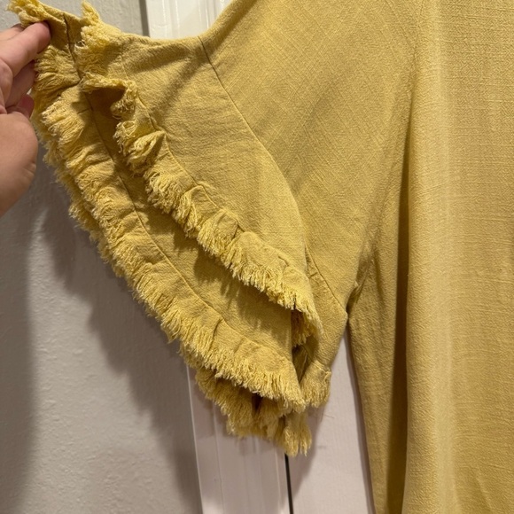 Umgee Womens Blouse Women’s S Yellow Linen Blend Ruffled Fringed Boho Hippie - Picture 4 of 9
